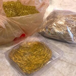 3 Bundles of Metallic Gold Netting/Straw